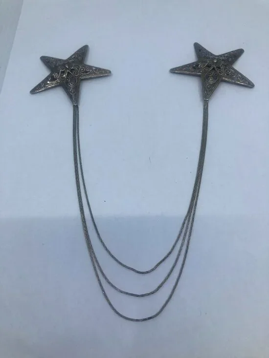 Vtg stars silver tone chain filigree chatelaine brooch - Picture 1 of 3